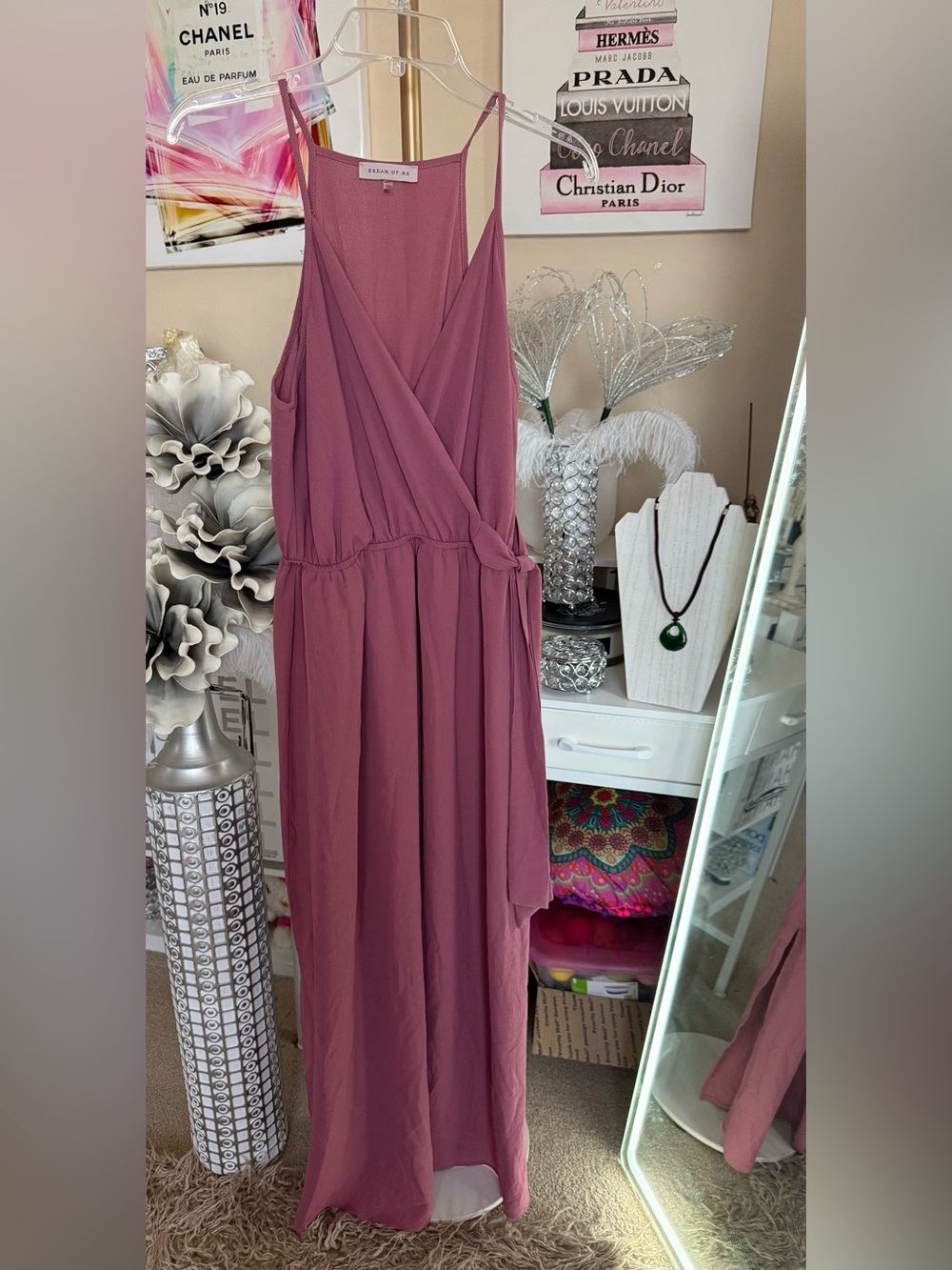 Sleeveless Mauve Wrap Maxi Dress with Adjustable Straps